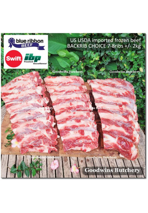 Beef rib BACKRIB back rib 7-8 ribs frozen USDA CHOICE +/- 2 kg/slab (price/kg) brand Swift / BlueRibbon / IBP